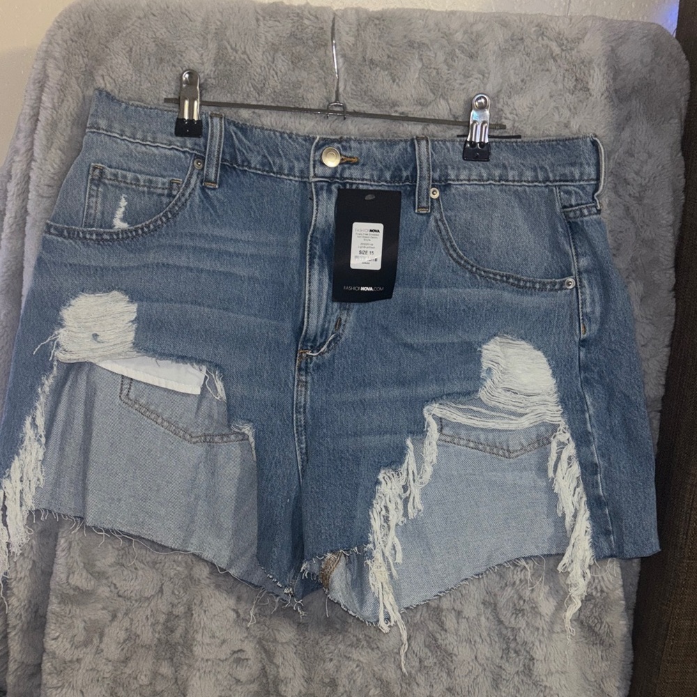 Fashion Nova Blue Distressed Jean Shorts
